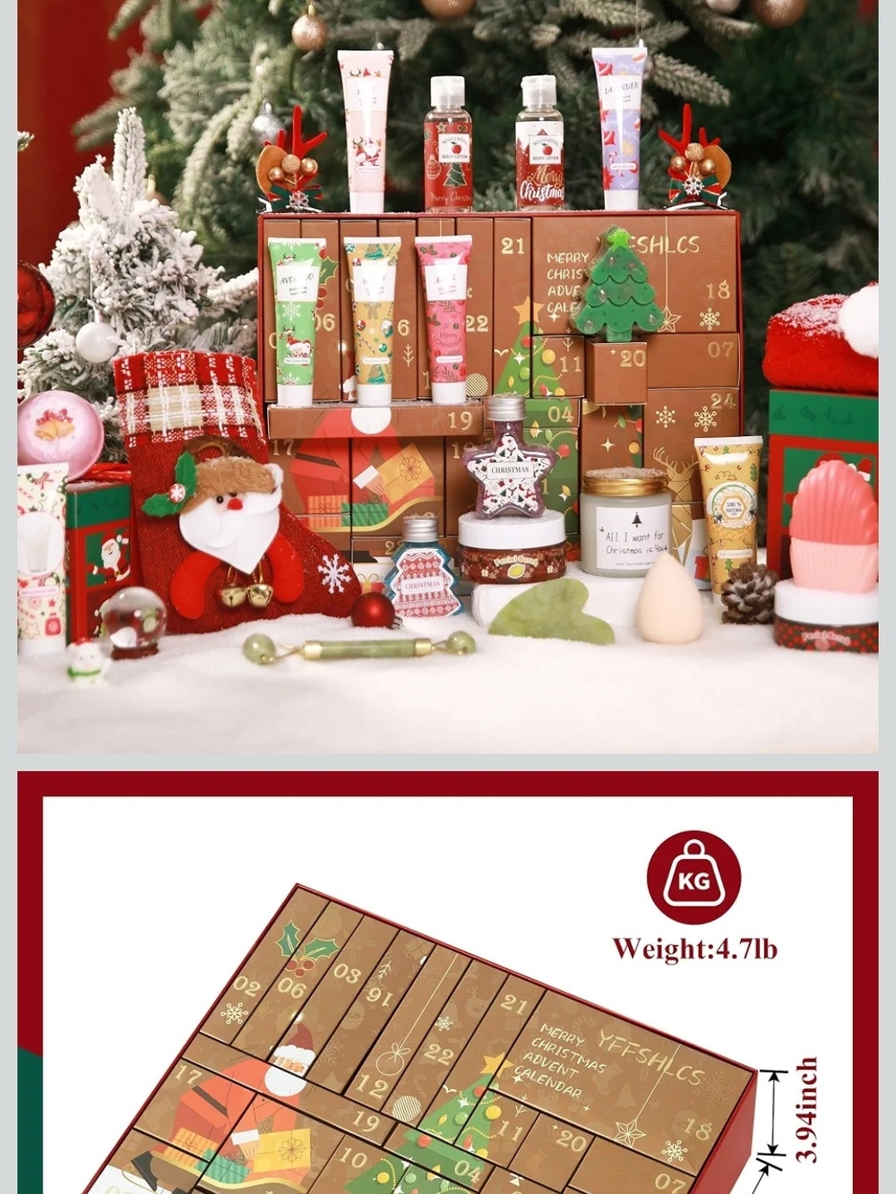 Huge Holiday Advent Calendar Gift Set - Assorted Red & Green Bath & Body Treats